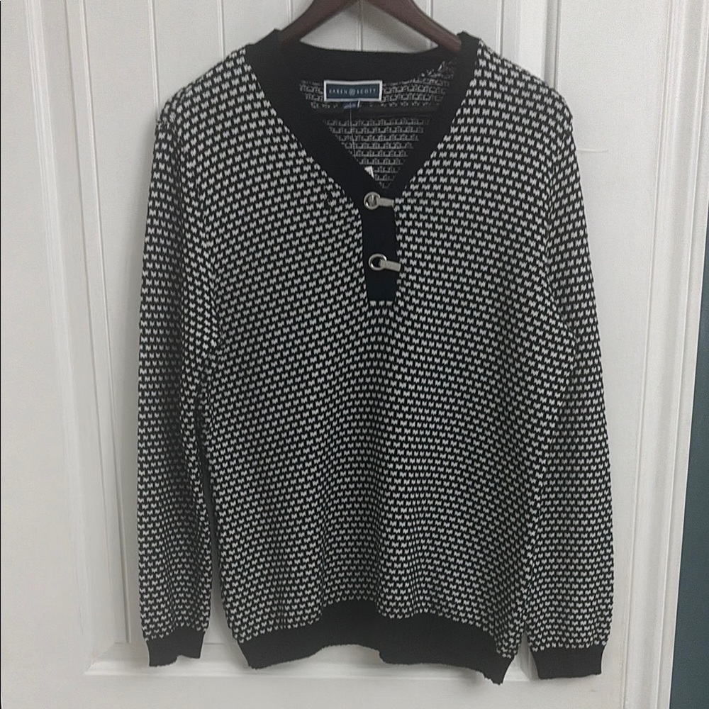 KAREN SCOTT BNWT Black & White Cotton Sweater
